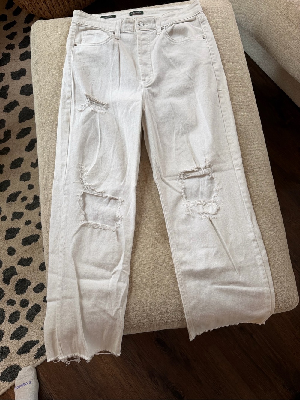 wild fable White Distressed Straight-Leg Jeans